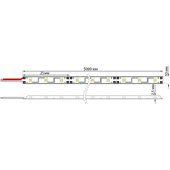 Лента светодиодная 12В, SMD2835, 9,6Вт/м, 120 LED/м, 3000K, 8мм, 5м, IP20 LAMPER