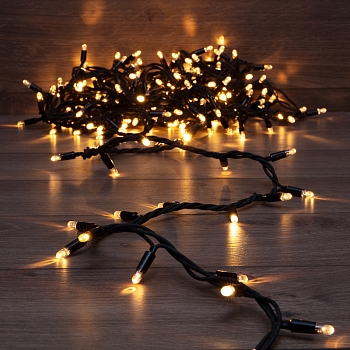 Гирлянда светодиодная Нить 10м 200 LED ТЕПЛЫЙ БЕЛЫЙ черный каучук IP67 постоянное свечение 230В соединяется нужен блок 315-000 NEON-NIGHT