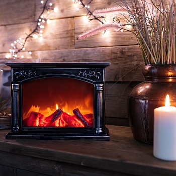 Светодиодный камин Классика с эффектом живого огня 33х12х24 см, батарейки 3хС (не в комплекте) или от USB (в комплекте)