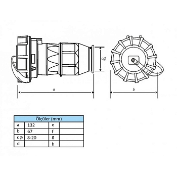 Розетка влагозащищенная кабельная переносная 1 гнездо, 2Р+РЕ, 16А, IP68, серая REXANT