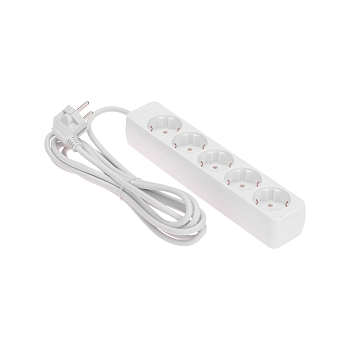 Удлинитель 5 гнезд, 3м, 3х0,75мм², с/з, белый PROconnect