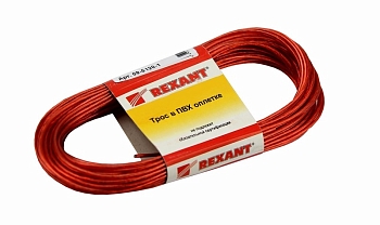 Трос стальной в ПВХ оплетке d=2,0мм, красный (моток 20м) REXANT