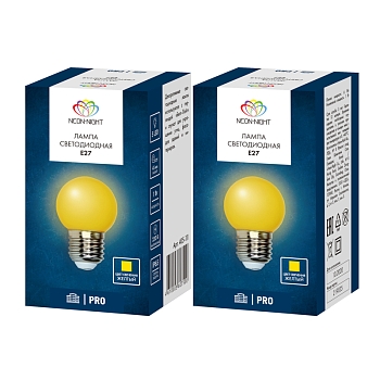 Лампа светодиодная, диаметр 45мм, E27, 5 LED, 2Вт, ЖЕЛТЫЙ, 230В NEON-NIGHT