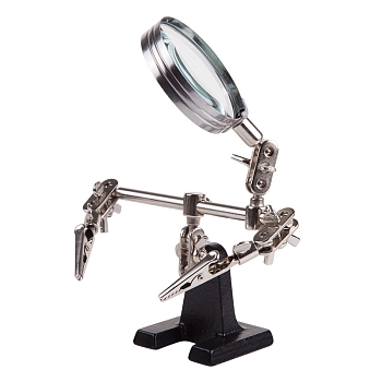 Держатель Третья рука, 2 зажима, лупа 60мм (3х), основание чугун REXANT