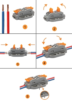 Клемма СМК 222-422P проходная 2 полюса, с монтажной площадкой (0,08-4 мм²), серая (блистер 5 шт./уп.) REXANT