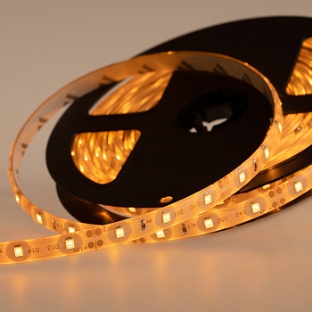 Лента светодиодная 12В, SMD2835, 4,8Вт/м, 60 LED/м, желтый, 8мм, 5м, IP65 LAMPER
