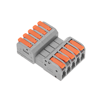 Клемма СМК 222-425R проходная разъемная 5 полюсов серая 0,2-2,5/4мм² (блистер 3 шт/уп) REXANT