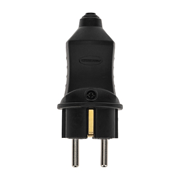 Вилка влагозащищенная прямая 2P+PE, 230В, 16А, IP44, каучук, черная PROconnect