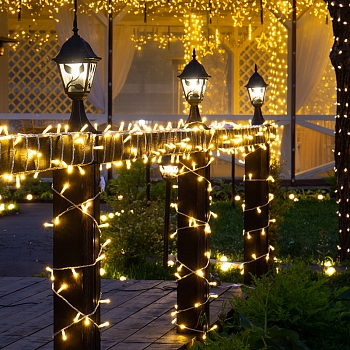 Гирлянда светодиодная Нить 10м 200 LED ТЕПЛЫЙ БЕЛЫЙ прозрачный ПВХ IP65 эффект мерцания 230В соединяется нужен блок 303-500-1 NEON-NIGHT