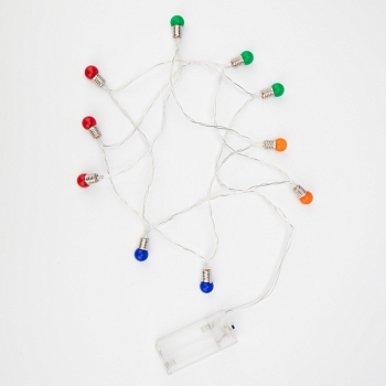 Гирлянда светодиодная Мини-лампочки 1.5 м, 10 LED, прозрачный ПВХ, цвет свечения мультиколор, 2 х АА (батарейки не в комплекте) NEON-NIGHT
