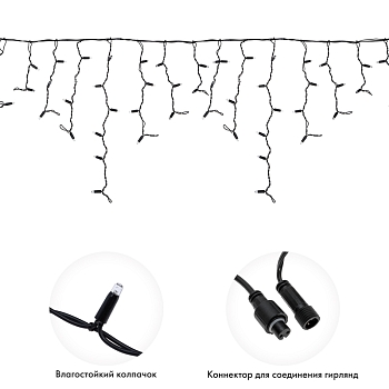 Гирлянда светодиодная Бахрома (Айсикл) 4,0х0,6м 128 LED БЕЛЫЙ черный каучук 3,3мм IP67 эффект мерцания 230В нужен блок 315-000 NEON-NIGHT