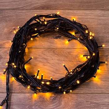 Гирлянда Нить управляемая 10м 100 LED ЖЕЛТЫЙ черный ПВХ IP65 свечение с динамикой 230В контроллер в комплекте NEON-NIGHT