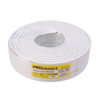 Кабель коаксиальный RG-6U, 75Ом, CCS/Al/Al, 32%, 100м, INDOOR, белый PROconnect Light