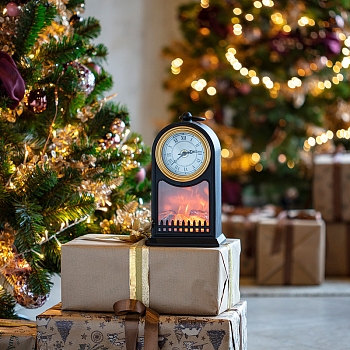 Светодиодный камин Старинные часы с эффектом живого огня 14,7x11,7x25 см, черный, батарейки 2хС (не в комплекте) USB NEON-NIGHT