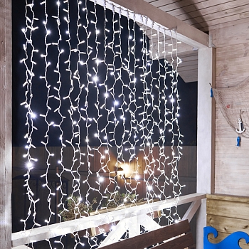 Гирлянда светодиодная Занавес 2х3м 600 LED БЕЛЫЙ белый ПВХ IP65 эффект мерцания 230В нужен блок 303-500-1 NEON-NIGHT