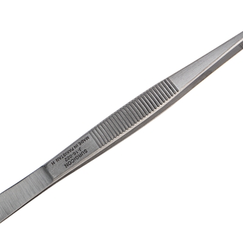 Пинцет прямой, узкий, рифленый 145мм ПРОФИ