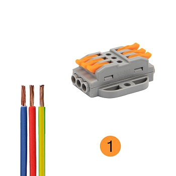 Клемма СМК 222-423P проходная 3 полюса, с монтажной площадкой (0,08-4 мм²), серая (25 шт./уп.) REXANT
