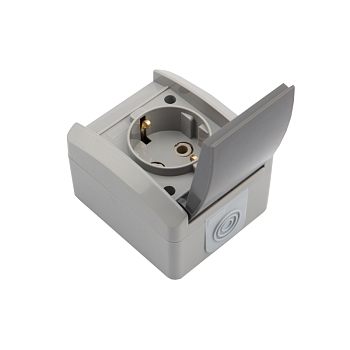 Розетка одноместная (керамика) INDUSTRIAL IP54 с/з, о/у, серая KRANZ