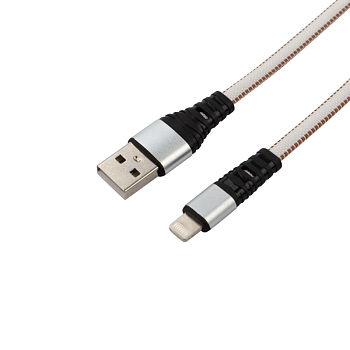 Кабель USB-A – Lightning для Apple, 2,4A, 1м, в белой нейлоновой оплетке, плоский REXANT