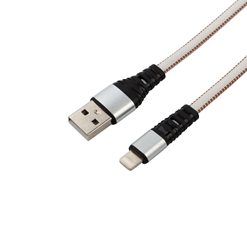 Кабель USB-A – Lightning, 2,4A, 1м, в белой нейлоновой оплетке, плоский REXANT