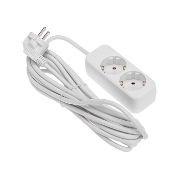 Удлинитель STANDARD 2 гнезда, 5м, 3х1,0мм², с/з, белый REXANT