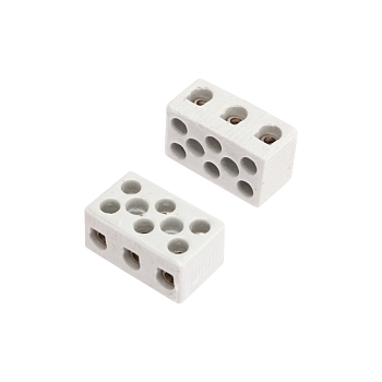 Клемма керамическая винтовая КВ 10 мм² 3 пары контактов с крепежным отверстием (84 шт./уп.) REXANT