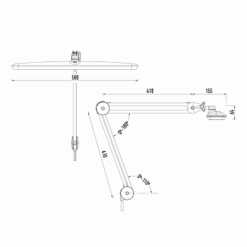 Лампа настольная бестеневая, струбцина, Blue Stream, 117 SMD LED, диммер (4 уровня), белая REXANT