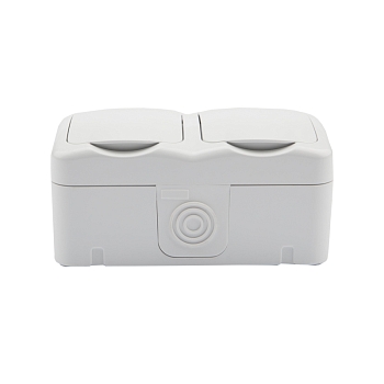 Блок горизонтальный 2 розетки Mini OG IP54 с/з, о/у, белый KRANZ