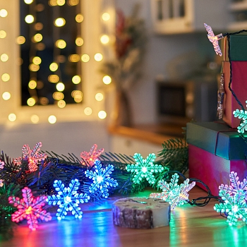 Гирлянда светодиодная Снежинки 30 LED МУЛЬТИКОЛОР 4,4 метра с контроллером