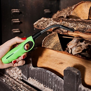 Бытовая газовая пьезозажигалка с классическим пламенем многоразовая (1 шт.) зеленая СК-302W с гибким стержнем СОКОЛ