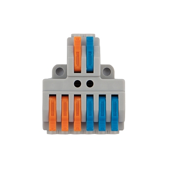 Клемма СМК 2х3 проходная разветвительная 2 полюса, с монтажной площадкой (1 ввод, 3 вывода на полюс) REXANT