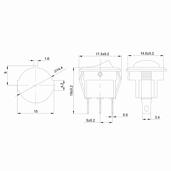 Выключатель клавишный круглый 250В 3А (3с) ON-OFF зеленый с подсветкой Micro REXANT