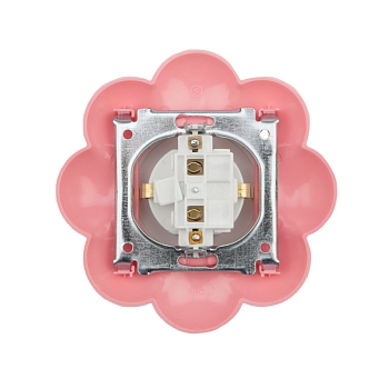 Розетка одноместная KRANZ HAPPY Цветок скрытой установки, с заземлением и защитными шторками, белая/розовая