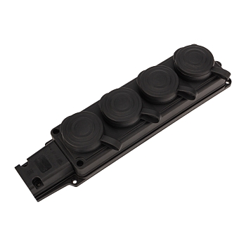 Розетка (колодка) влагозащищенная с крышкой 4 гнезда, 2Р+РЕ, 230В, с/3, 16А, IP44, каучук, черная PROconnect