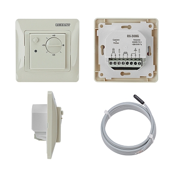 Терморегулятор механический RX-308G, совместим с Schneider серии Glossa, Atlas, Sedna, W59, бежевый REXANT