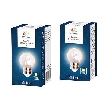 Ретро-лампа светодиодная диаметр 45мм, E27, 6 LED, 2Вт, ТЕПЛЫЙ БЕЛЫЙ, прозрачная колба, 230В NEON-NIGHT