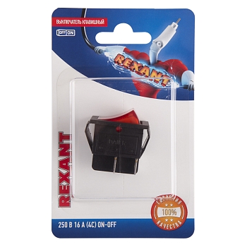Выключатель клавишный 250В 16А (4с) ON-OFF красный с подсветкой (1 шт/уп) REXANT