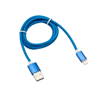 Кабель USB-A – Lightning, 2,4A 1м, в синей нейлоновой оплетке REXANT