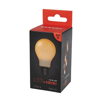 Лампа филаментная Груша A60 11,5Вт 1320Лм 2700K E27 матовая колба REXANT