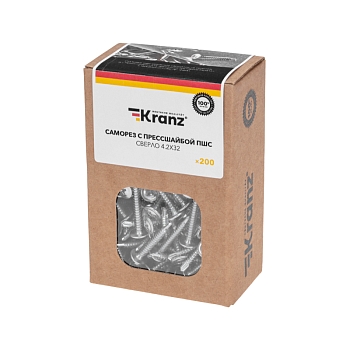 Саморез с прессшайбой ПШС сверло 4,2х32мм, короб (200 шт/уп) KRANZ