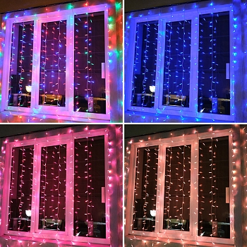 Гирлянда светодиодная Занавес 2х2м 200 LED RGB прозрачный ПВХ IP65 свечение с динамикой 230В блок в комплекте NEON-NIGHT