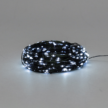 Гирлянда светодиодная Роса с контроллером 30м, 300LED, БЕЛЫЙ, IP20, 230В, зеленый провод NEON-NIGHT