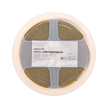 Лента светодиодная 24В, COB 8Вт/м, 320 LED/м, 3000K, 8мм, 5м, IP20 REXANT