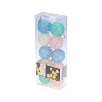 Тайские фонарики Пудра 1,5 м, прозрачный ПВХ, 10 LED, теплый белый, питание 2 х АА (батарейки не в комплекте)