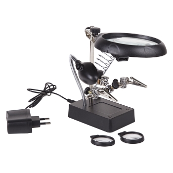 Держатель Третья рука, 2 зажима, лупа 90мм (2.5х) + 2х34мм, подставка паяльника, LED подсветка REXANT