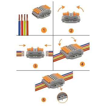 Клемма СМК 222-425P проходная 5 полюсов, с монтажной площадкой (0,08-4 мм²), серая (блистер 4 шт./уп.) REXANT