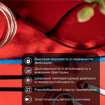Стяжка кабельная нейлоновая 300x4,8мм, черная (100 шт/уп) REXANT