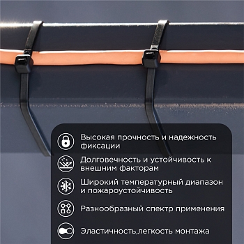 Стяжка кабельная нейлоновая 300x3,6мм, черная (100 шт/уп) REXANT