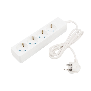 Удлинитель 4 гнезда, 1,5м, 3х0,75мм², с/з, белый PROconnect