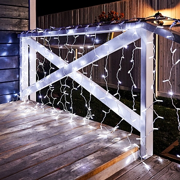 Гирлянда светодиодная Занавес 2х1,5м 192 LED БЕЛЫЙ прозрачный ПВХ IP65 постоянное свечение 230В блок в комплекте NEON-NIGHT